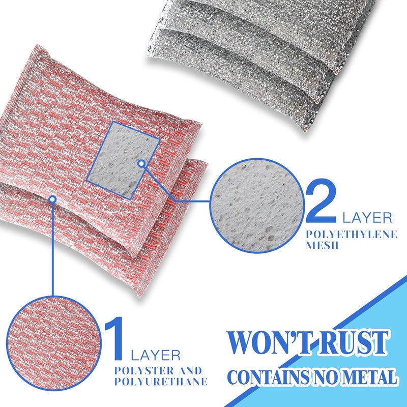 Docduet 6pcs Stainless Steel Scrubber 2pcs Heavy Duty Scrub Sponges 1pcs Dish Clean Towel for Kitchens Bathroom and More - Image 3
